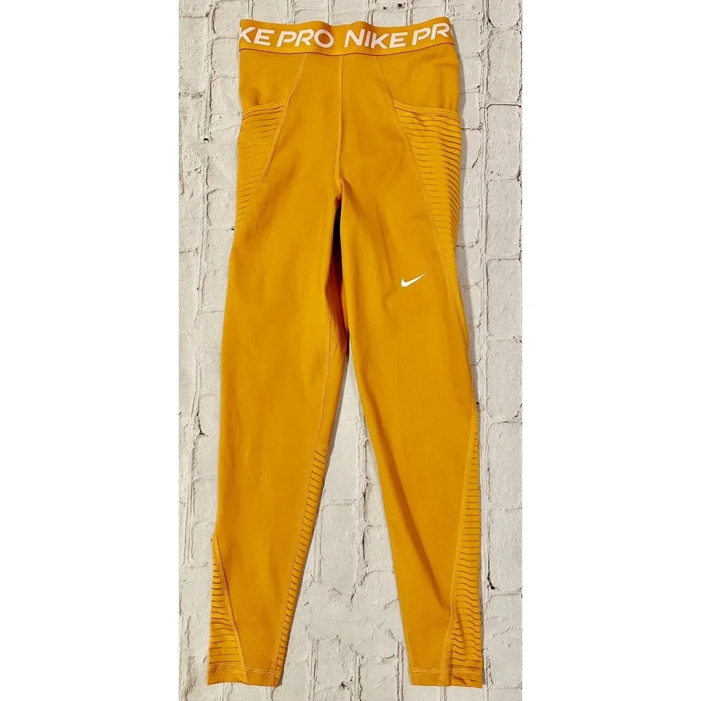 Nike Pro Light Curry/White DM6936-738 Women's High-Waisted Leggings XS